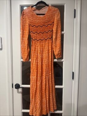 Loretta caponi Smocked Orange Floral Maxi Dress with Long Sleeves Tuckernuck